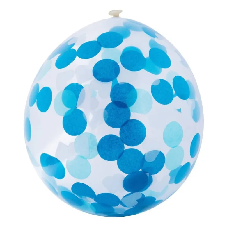 Ballon confetti - blauw/wit - set van 6