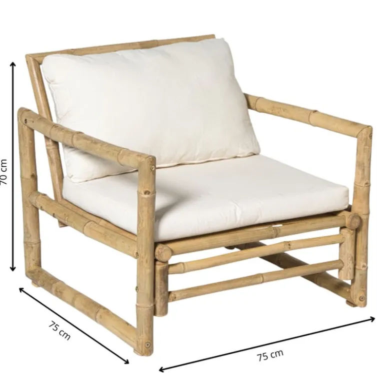 Bamboe tuinfauteuil Hanoi - bruin/wit - 70x75x75 cm