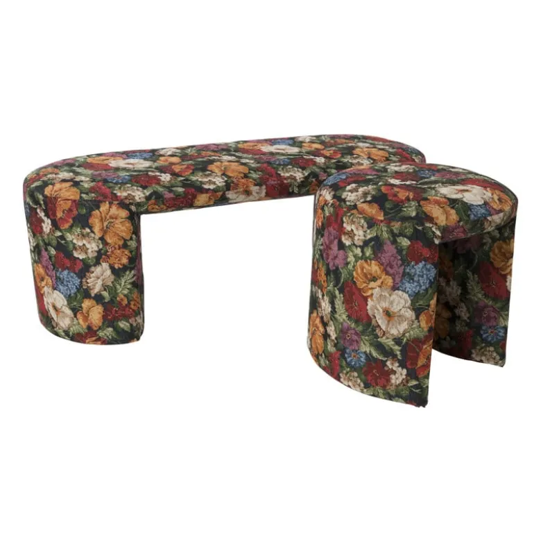 Bankje bouquet - rood/paars/zwart - 44x120x45 cm