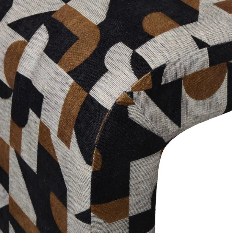 Bankje grafisch - zwart/beige - 49x100x36 cm