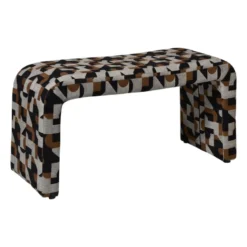 Bankje grafisch - zwart/beige - 49x100x36 cm