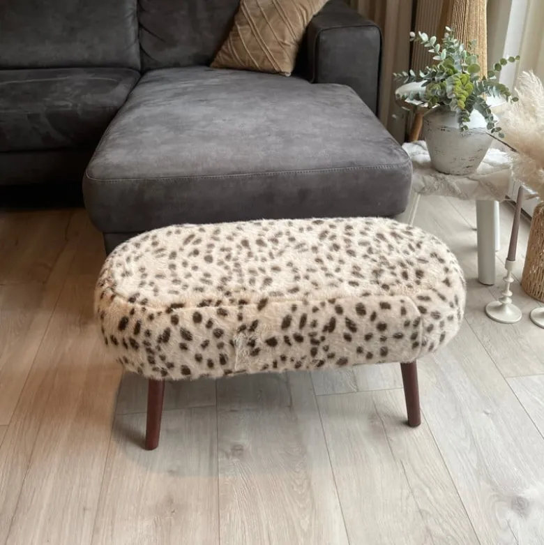 Bankje sneeuwluipaard - beige/zwart - 40x82x40 cm