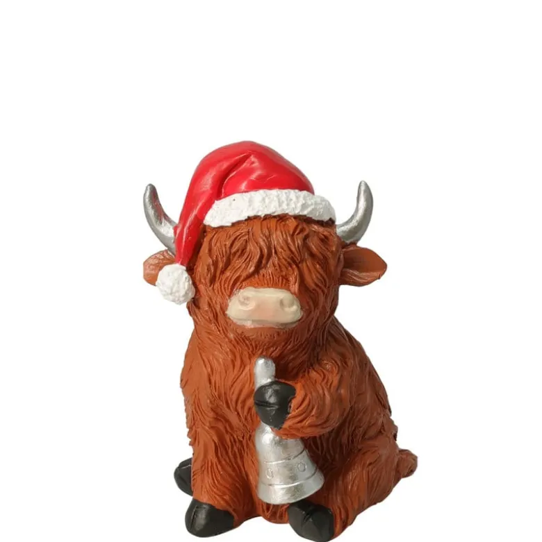 Beeldje koe met kerstmuts - 12 cm - diverse varianten