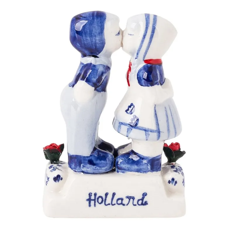Beeldje kussend koppel - delfts blauw - 6x3x8 cm