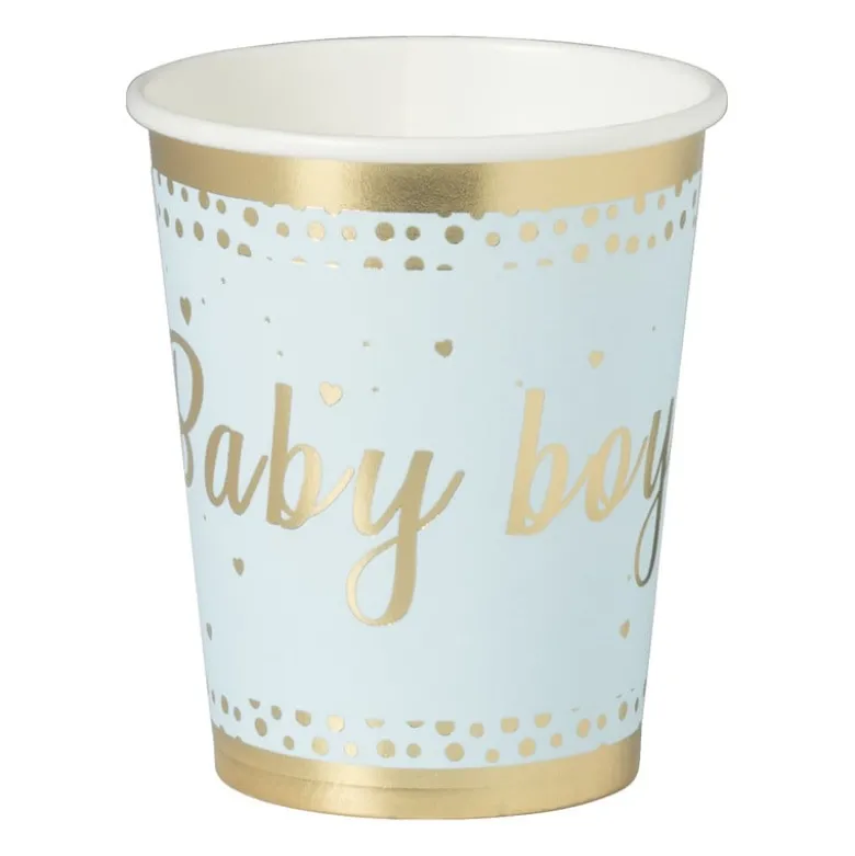 Bekers baby boy - papier - blauw/goud - set van 8