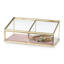 Bijouxdoos - 2- vaks - goud/roze - 18x9,5x7 cm