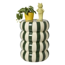Bijzettafel bubbles stripes - beige/groen - ø35x45 cm