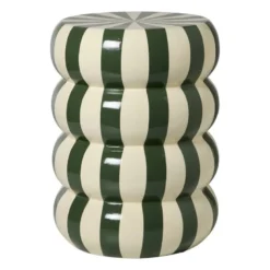 Bijzettafel bubbles stripes - beige/groen - ø35x45 cm