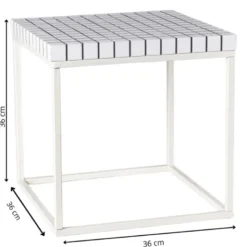Bijzettafel checks met metalen frame - wit - 36x36x36 cm