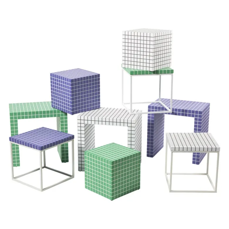 Bijzettafel checks met metalen frame - groen - 36x36x36 cm