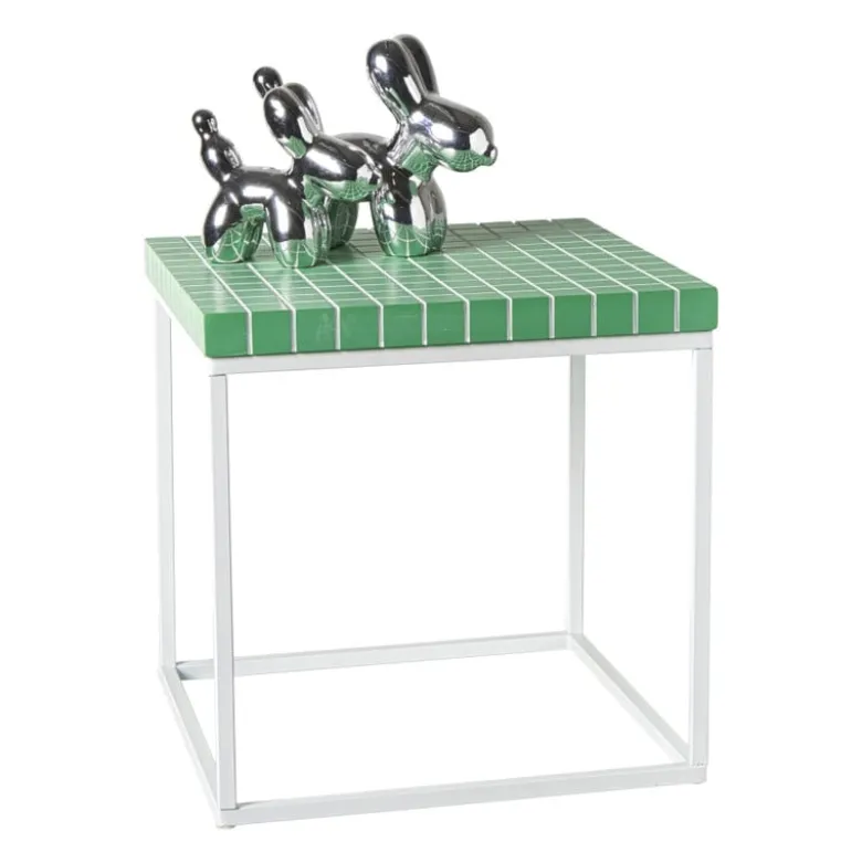 Bijzettafel checks met metalen frame - groen - 36x36x36 cm