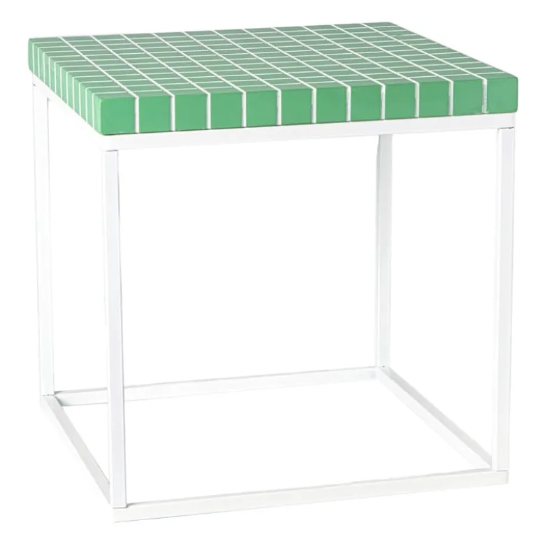 Bijzettafel checks met metalen frame - groen - 36x36x36 cm