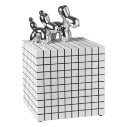 Bijzettafel kubus checks - wit - 30x30x30 cm