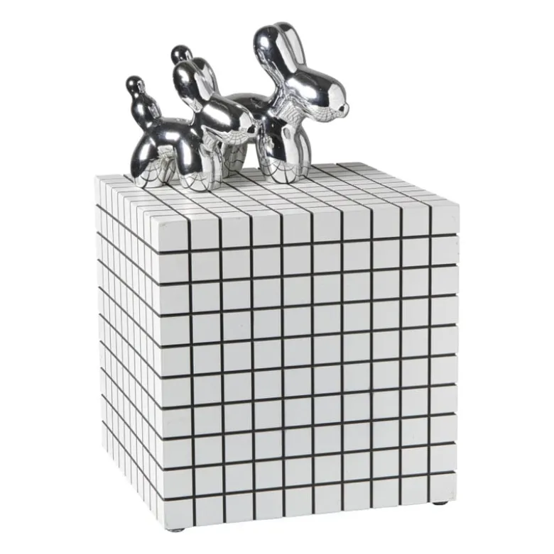 Bijzettafel kubus checks - wit - 30x30x30 cm