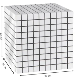 Bijzettafel kubus checks - wit - 30x30x30 cm
