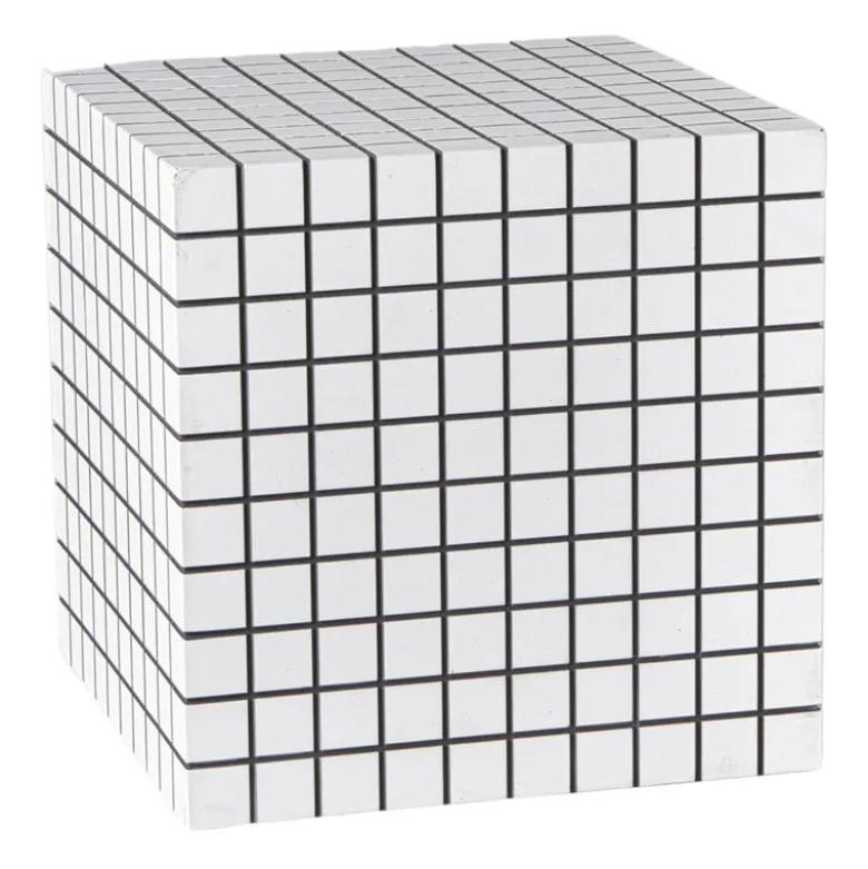 Bijzettafel kubus checks - wit - 30x30x30 cm