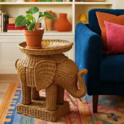 Bijzettafel olifant - rotan - 65x55x45 cm