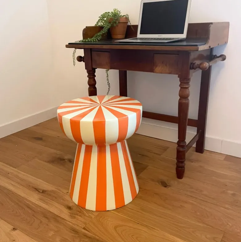 Bijzettafel stripes - beige/oranje - ø40x45 cm