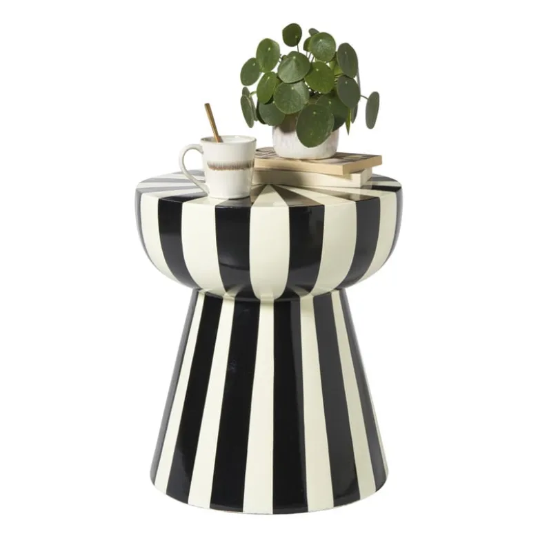 Bijzettafel stripes - beige/zwart - ø40x45 cm