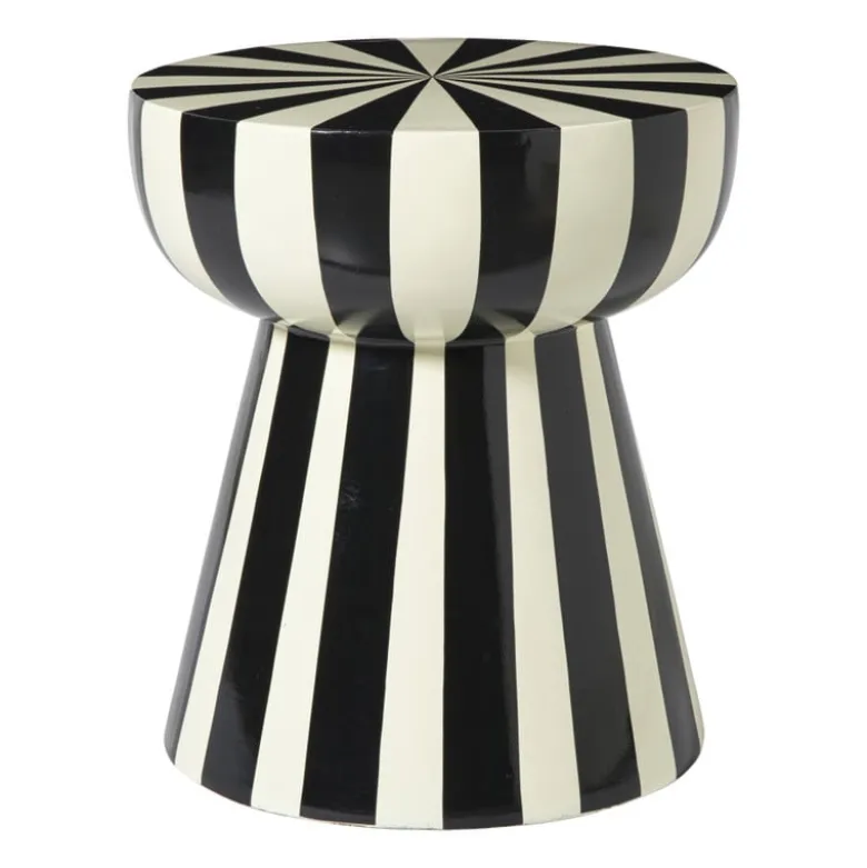 Bijzettafel stripes - beige/zwart - ø40x45 cm