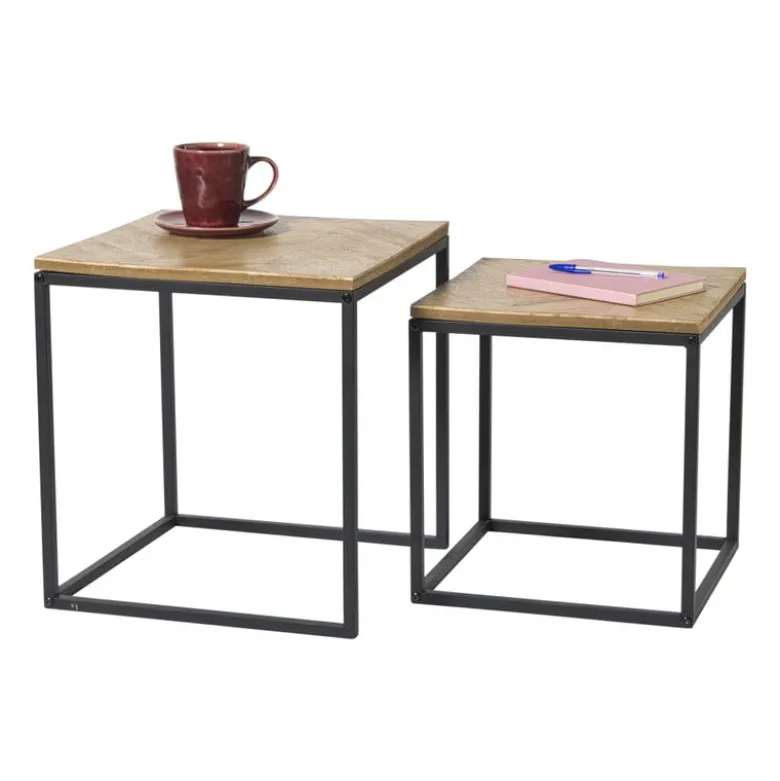 Bijzettafeltjes visgraat - bruin/zwart - set van 2