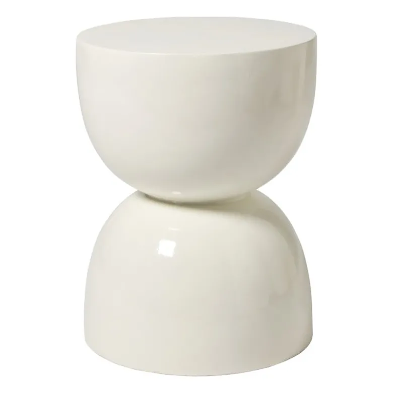 Bijzettafel trommel glos - wit - ø34x45 cm