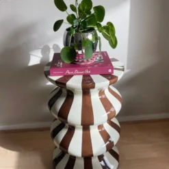Bijzettafel waves stripes - beige/bruin - ø35x55 cm