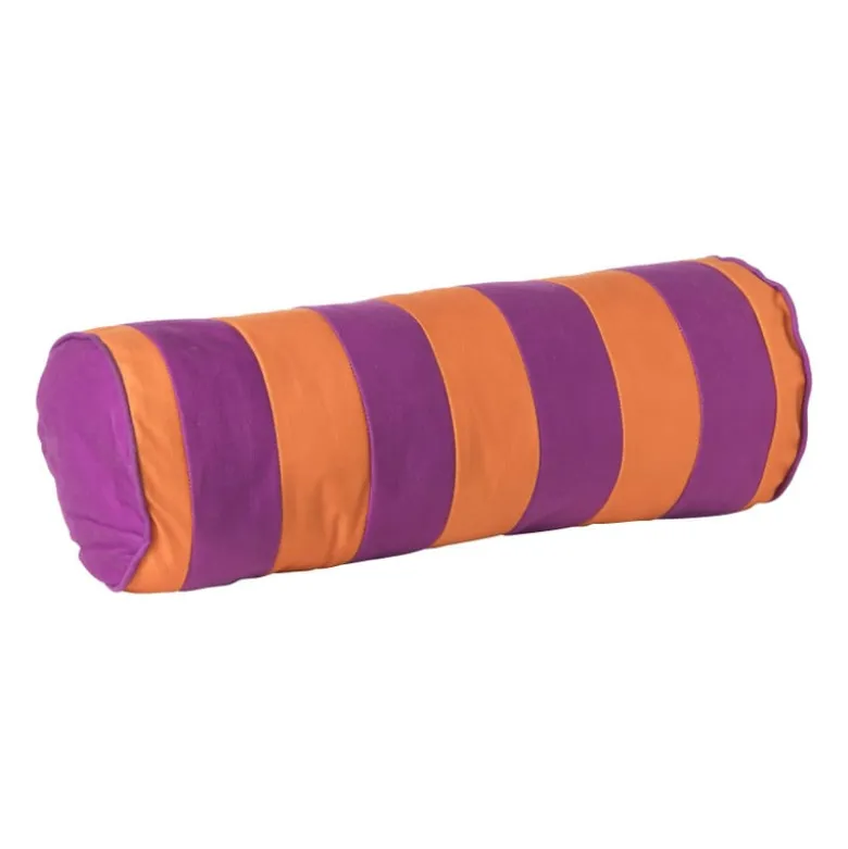 Bolster kussen met strepen - paars/oranje - ø18x45 cm
