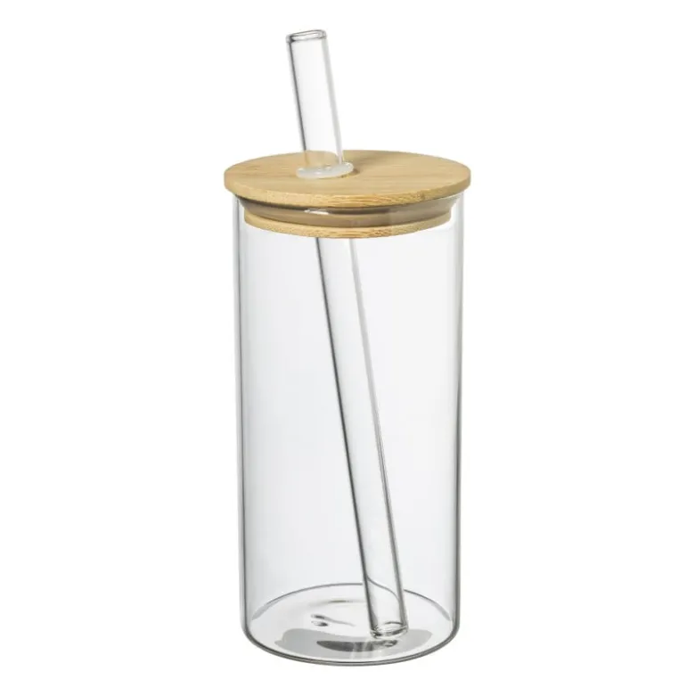 Bubble tea/ijskoffie cup - glas/bamboe - 600 ml