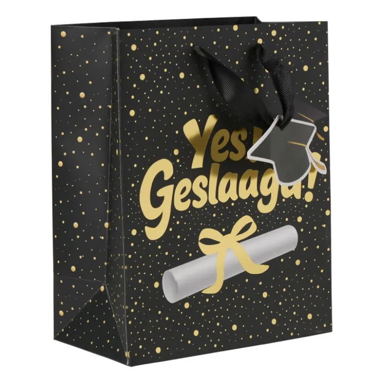 Cadeautas geslaagd - zwart/goudkleurig - 18x10x23 cm
