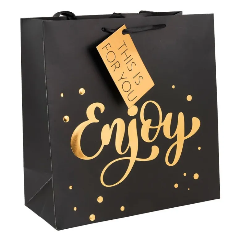 Cadeautasje enjoy - zwart en goud - 26x27 cm