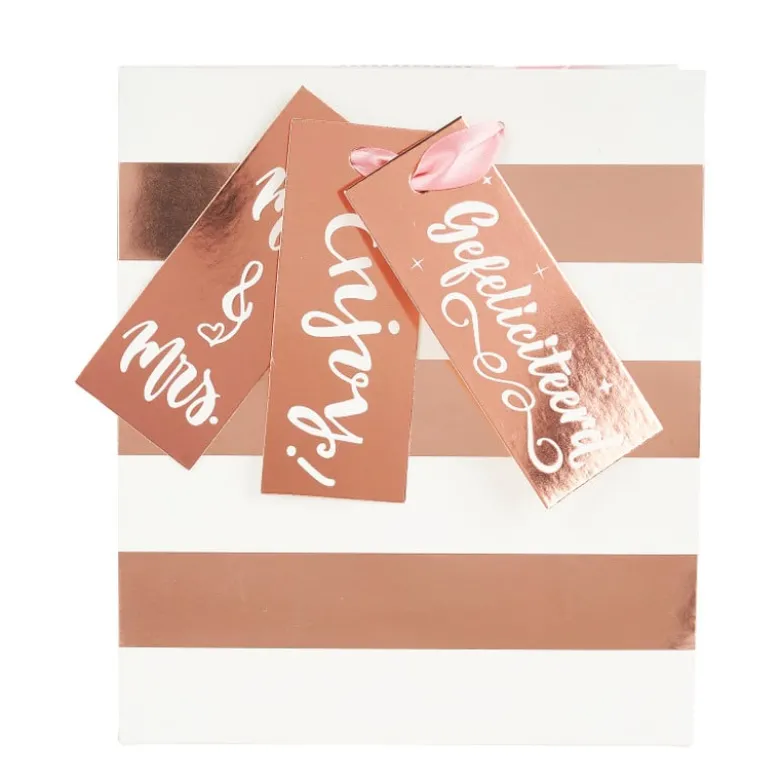 Cadeautasje roségoud - stripes - 18x21 cm