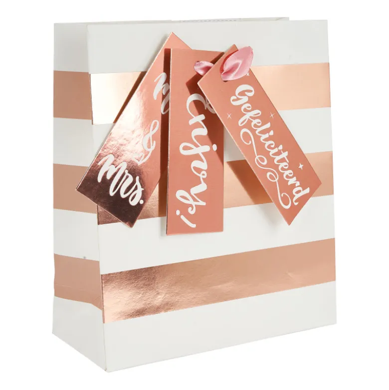Cadeautasje roségoud - stripes - 18x21 cm