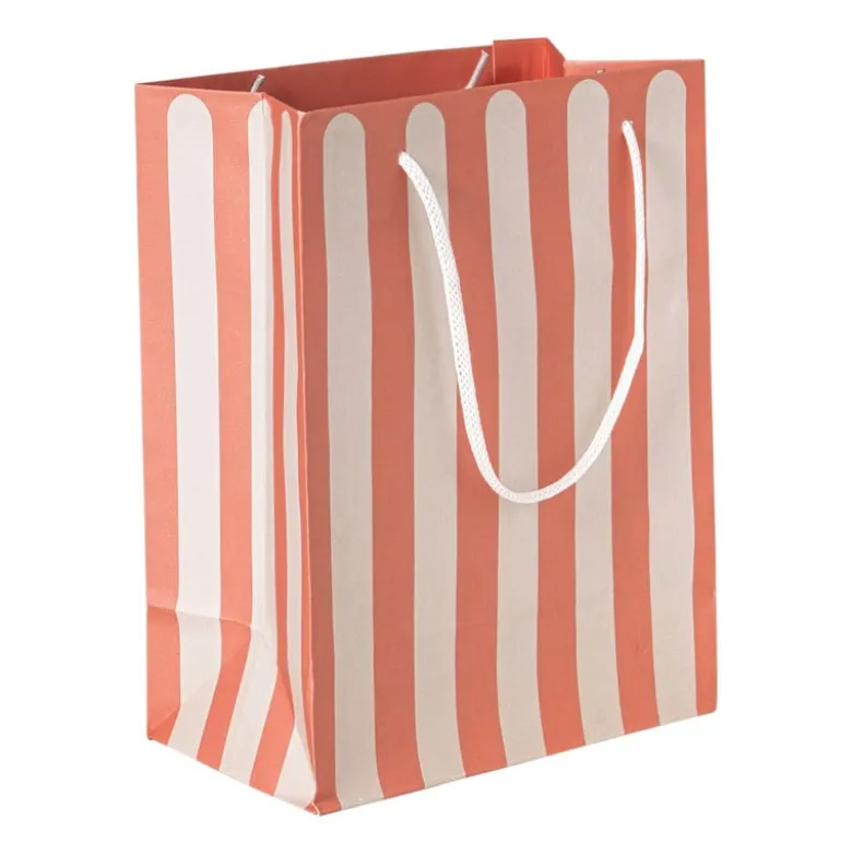 Cadeautasje streep - rood/beige - 22.9x17.5x10 cm