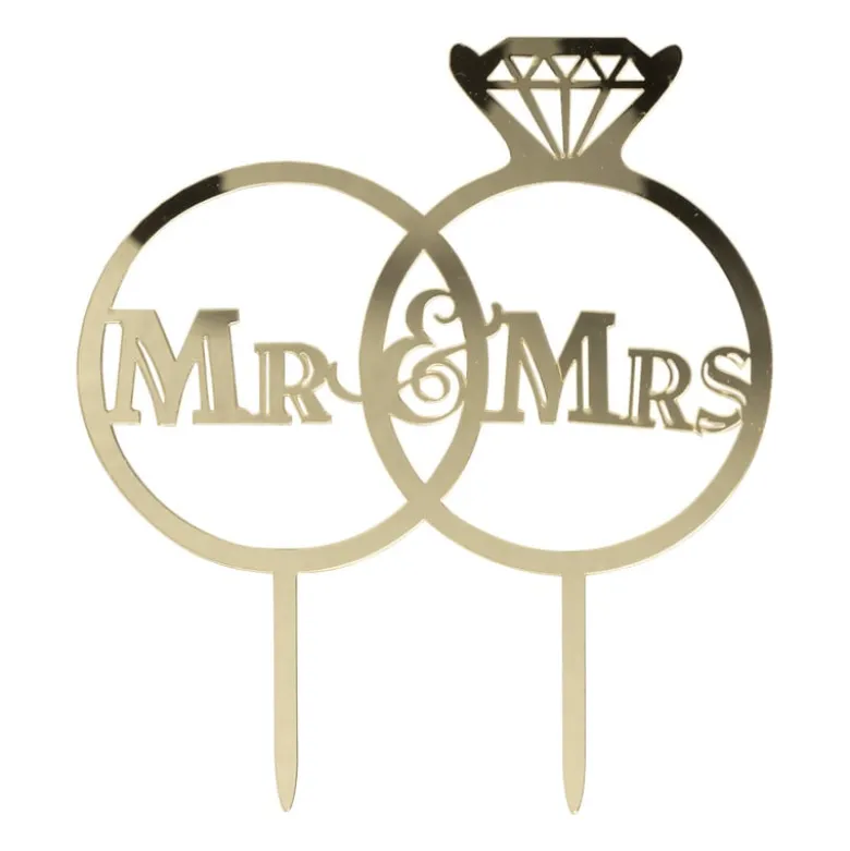 Cake topper Mr & Mrs - goud