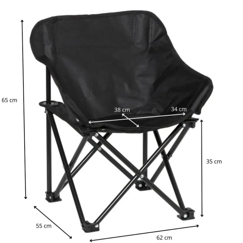 Campingstoel compact - zwart - 65x62x55 cm