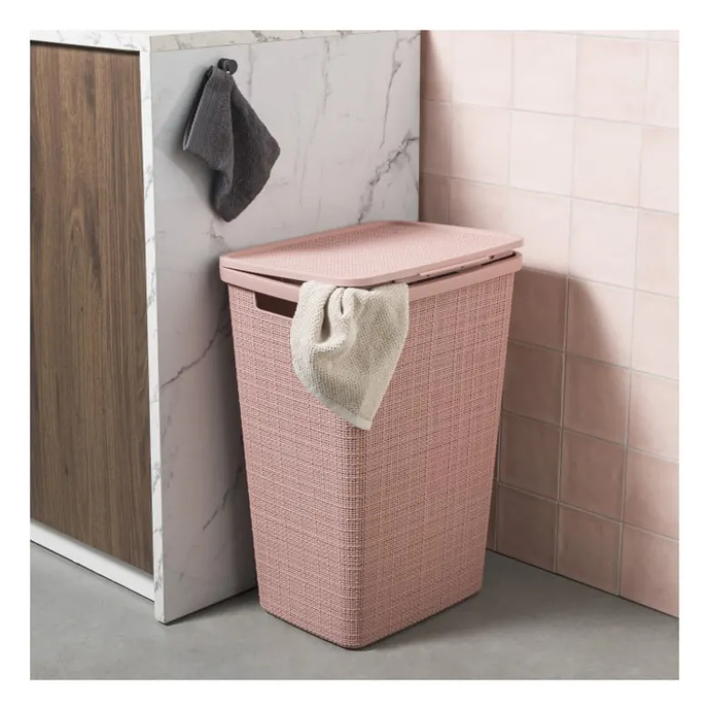 Curver jute wasmand met deksel - 58 liter - roze