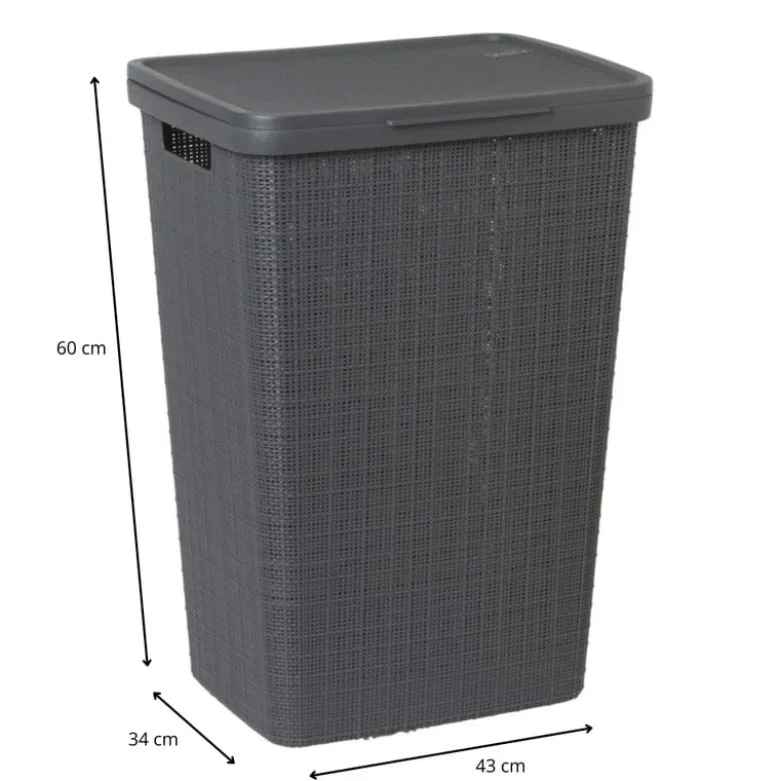 Curver jute wasmand met deksel - 58 liter - grijs