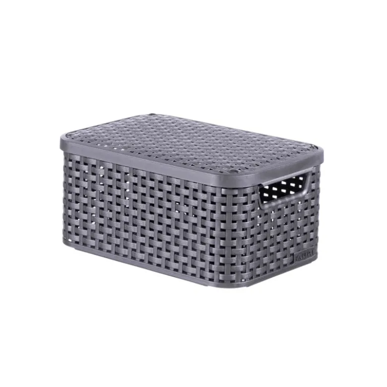 Curver opbergmand met deksel klein - grijs - 19.8x29x14.2 cm
