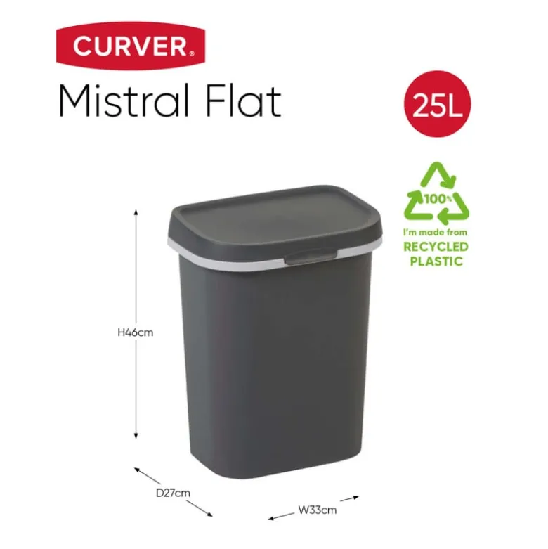 Curver prullenbak mistral flat - grijs - 25 liter