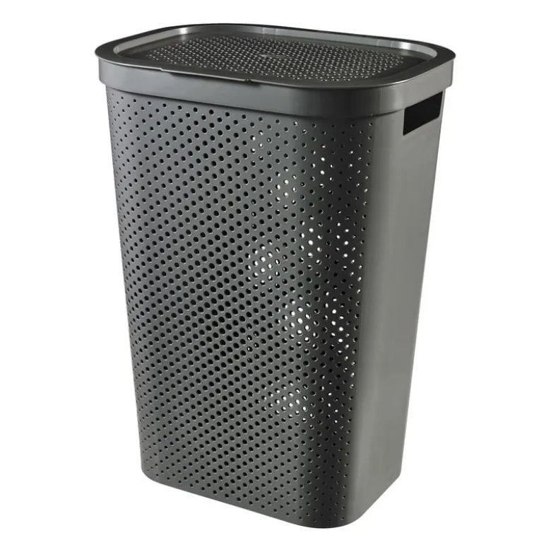 Curver wasmand met deksel Infinity Dots - antraciet - 60 liter