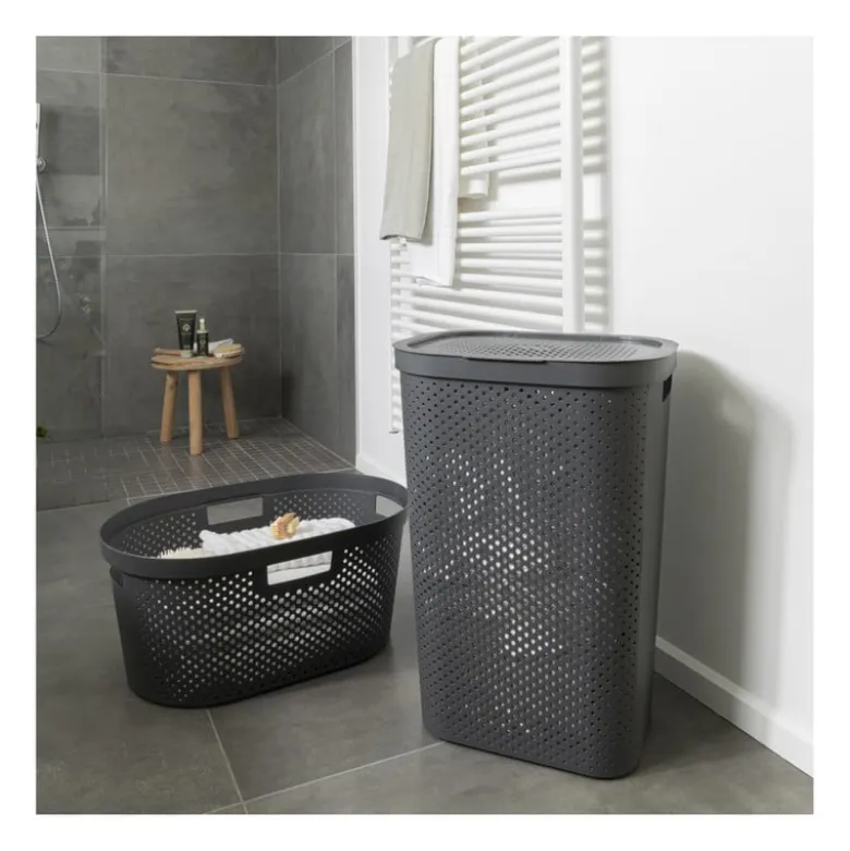 Curver wasmand met deksel Infinity Dots - antraciet - 60 liter