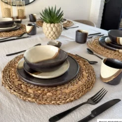 Dinerbord cortado - beige/zwart - ø26.5x2 cm