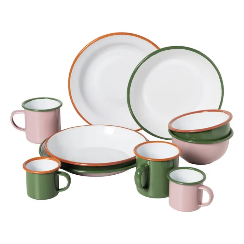 Dinerbord emaille - groen/oranje - ø24x3 cm