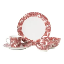 Dinerbord Mirna blaadjes - rood/wit - ø26.8x2.2 cm