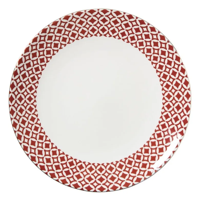 Dinerbord Mirna ruit - rood/wit - ø26.8x2.2 cm