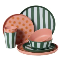 Dinerbord streep - groen/wit - ø26.5x2 cm
