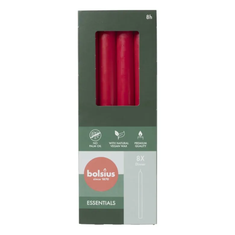 Dinerkaarsen Bolsius box rood - set van 8 - ø2x23 cm