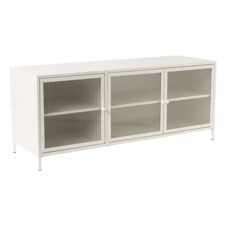 Dressoir Luca met geribbeld glazen deurtjes - offwhite - 50x120x42 cm