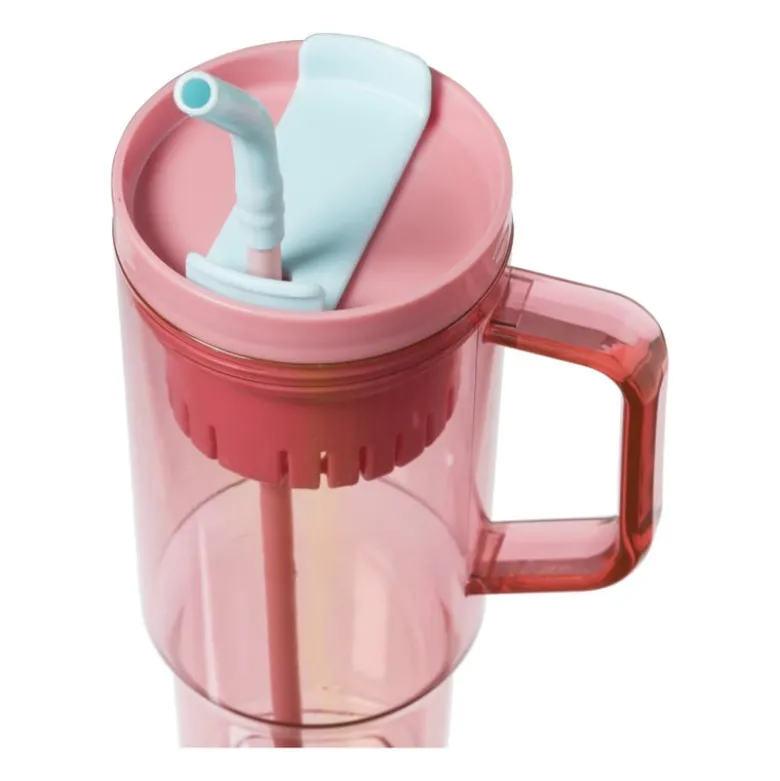 Drinkbeker met rietje Titan - roze - 1 liter